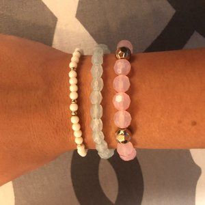 Set of 3 Bracelets! Pink, Blue, and White Beads!